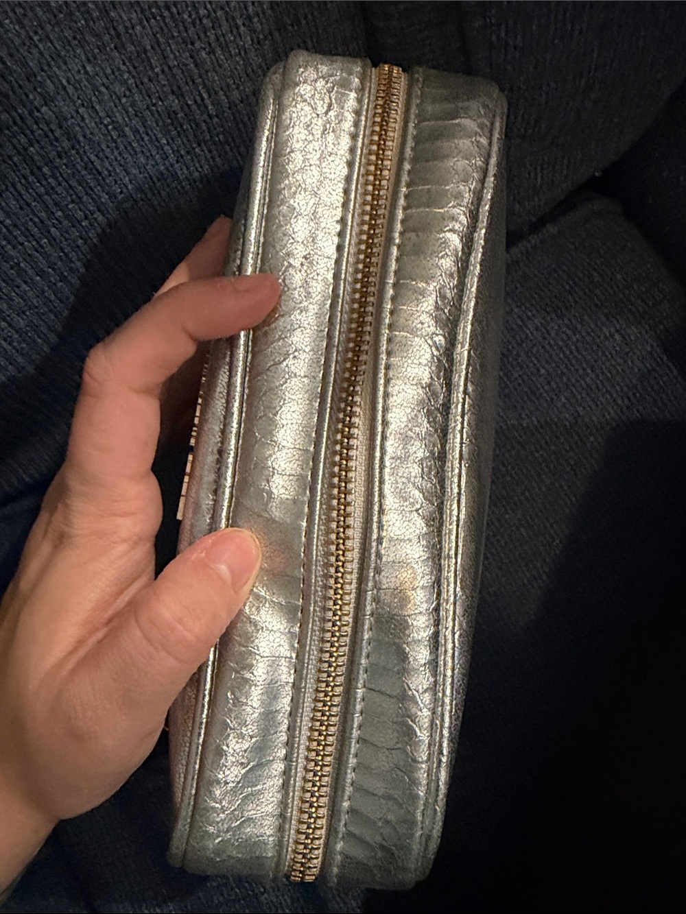 Victoria's Secret Metallic Silver Croc-Embossed Chain Crossbody - Picture 4 of 8